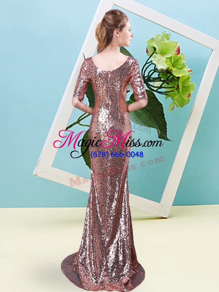 wholesale artistic lavender half sleeves sequins floor length dress for prom