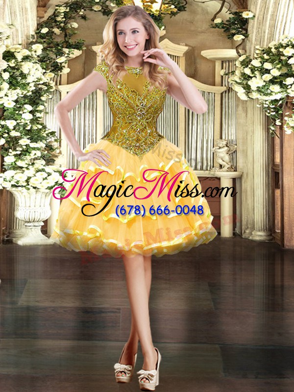 wholesale sumptuous gold zipper scoop beading and ruffled layers quinceanera gowns tulle sleeveless