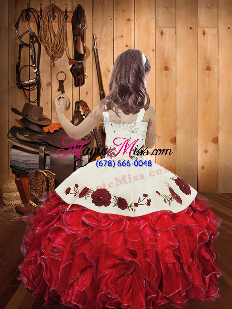 wholesale fancy sleeveless embroidery and ruffles zipper glitz pageant dress