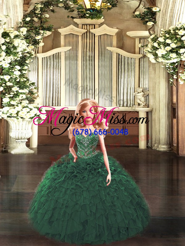 wholesale dark green ball gowns sweetheart sleeveless organza floor length lace up ruffles sweet 16 quinceanera dress