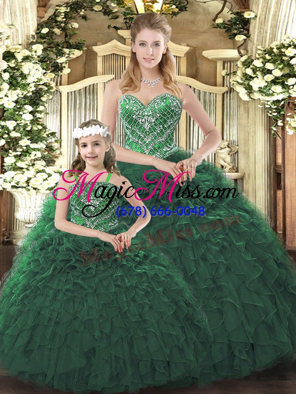 wholesale dark green ball gowns sweetheart sleeveless organza floor length lace up ruffles sweet 16 quinceanera dress