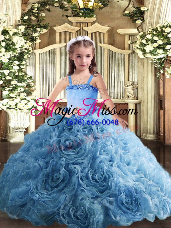 wholesale floor length baby blue winning pageant gowns straps sleeveless lace up