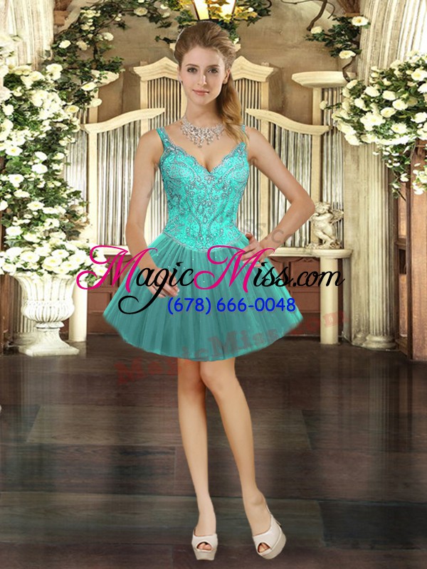 wholesale enchanting straps sleeveless lace up sweet 16 dresses turquoise tulle