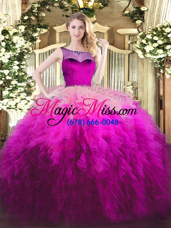 wholesale fuchsia quinceanera gown sweet 16 and quinceanera with beading and ruffles scoop sleeveless zipper