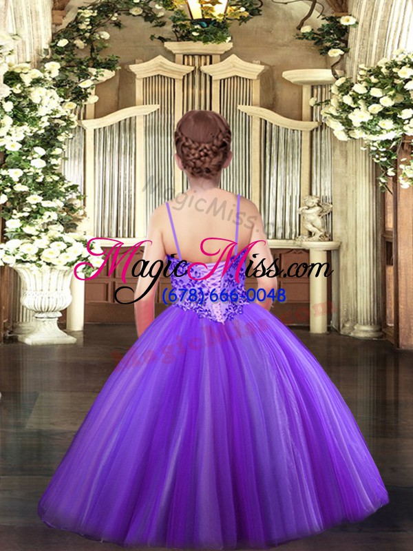 wholesale custom designed lavender sleeveless floor length appliques lace up little girls pageant gowns