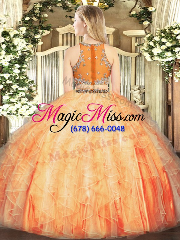 wholesale traditional scoop sleeveless zipper quinceanera dress orange red organza