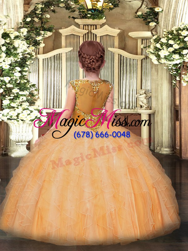 wholesale cute scoop sleeveless organza girls pageant dresses beading and ruffles zipper