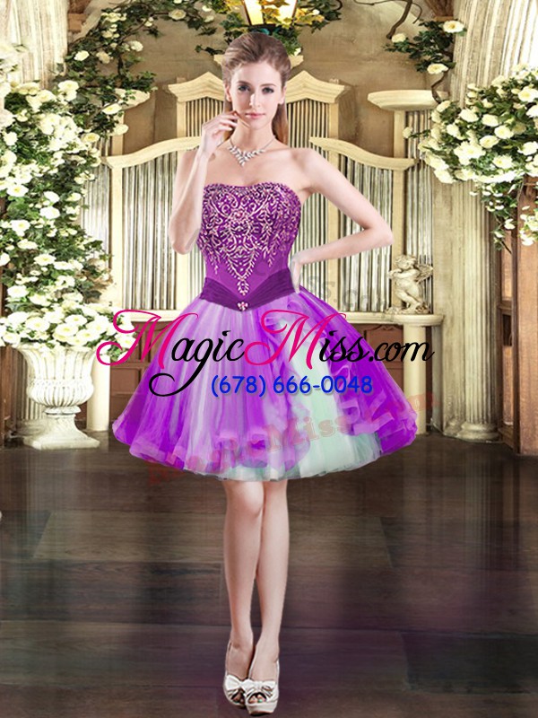 wholesale gorgeous eggplant purple strapless lace up beading quinceanera dress sleeveless