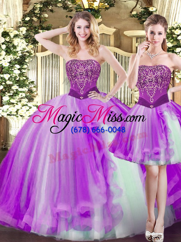 wholesale gorgeous eggplant purple strapless lace up beading quinceanera dress sleeveless