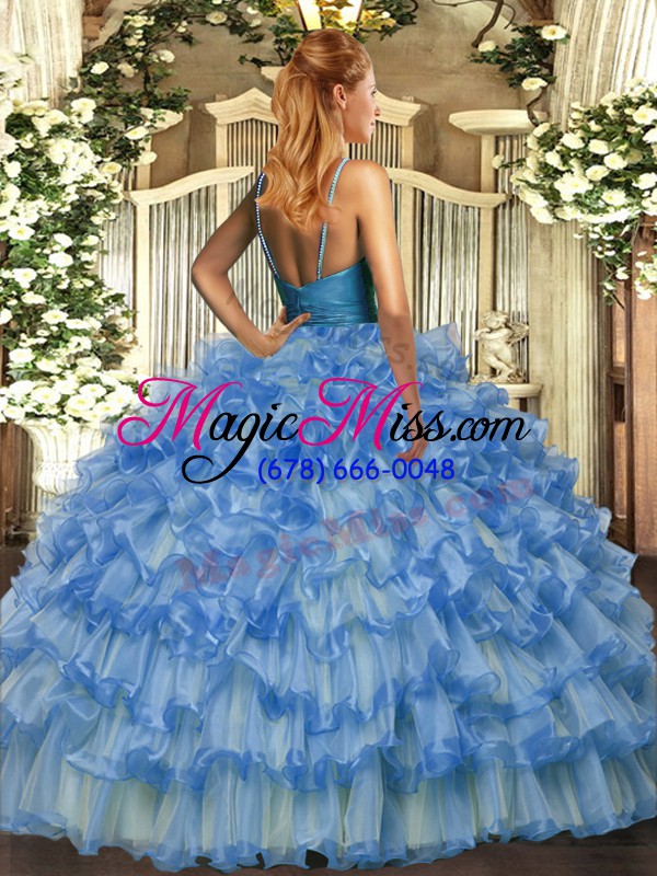 wholesale sleeveless backless floor length beading and ruffled layers vestidos de quinceanera