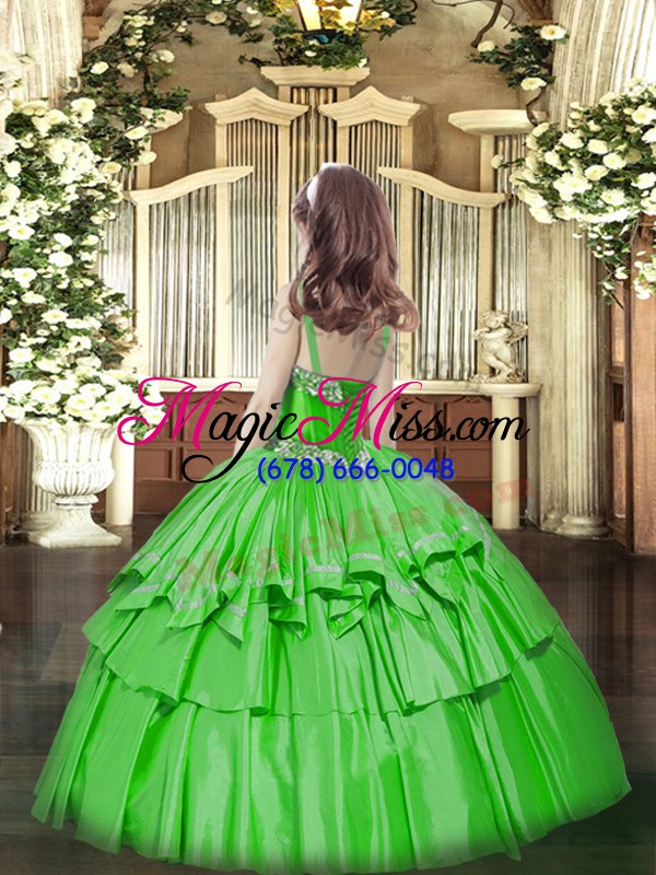 wholesale perfect straps sleeveless kids pageant dress floor length beading and ruffled layers green organza and taffeta