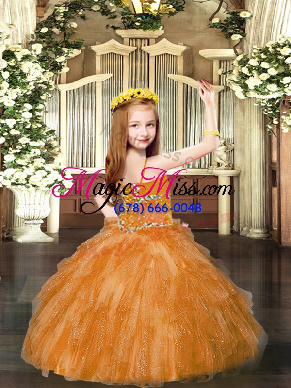 wholesale floor length ball gowns sleeveless red kids pageant dress lace up