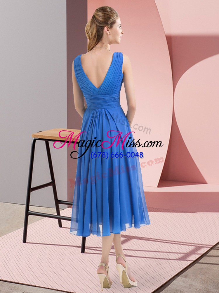 wholesale adorable sleeveless chiffon knee length side zipper vestidos de damas in teal with beading