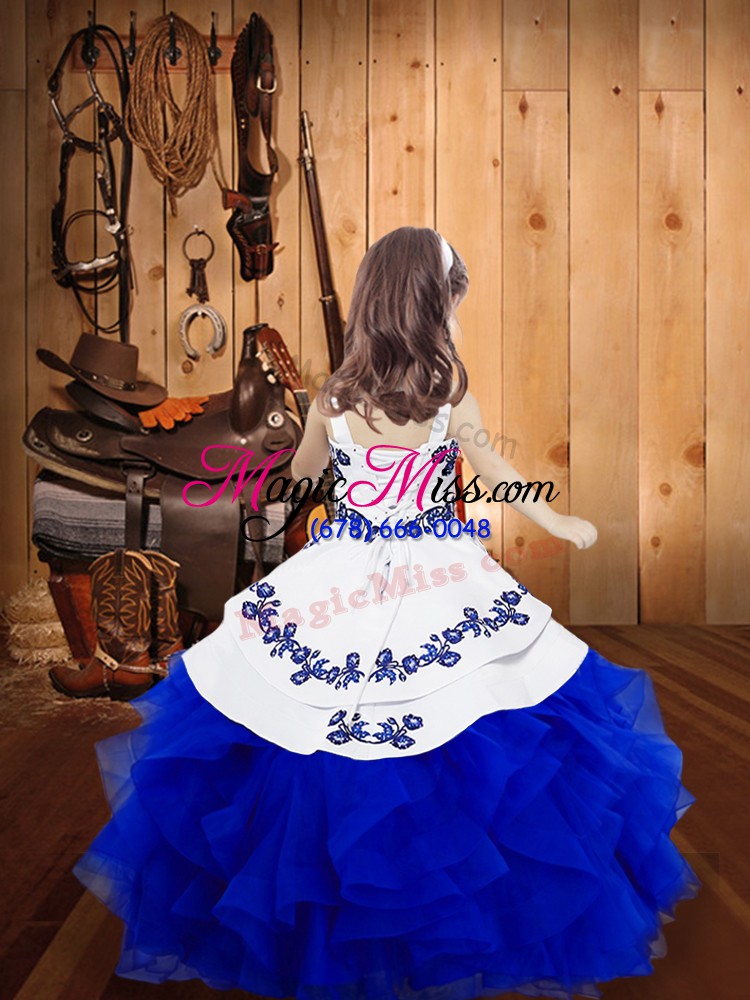 wholesale enchanting eggplant purple sleeveless floor length embroidery and ruffles lace up little girl pageant dress