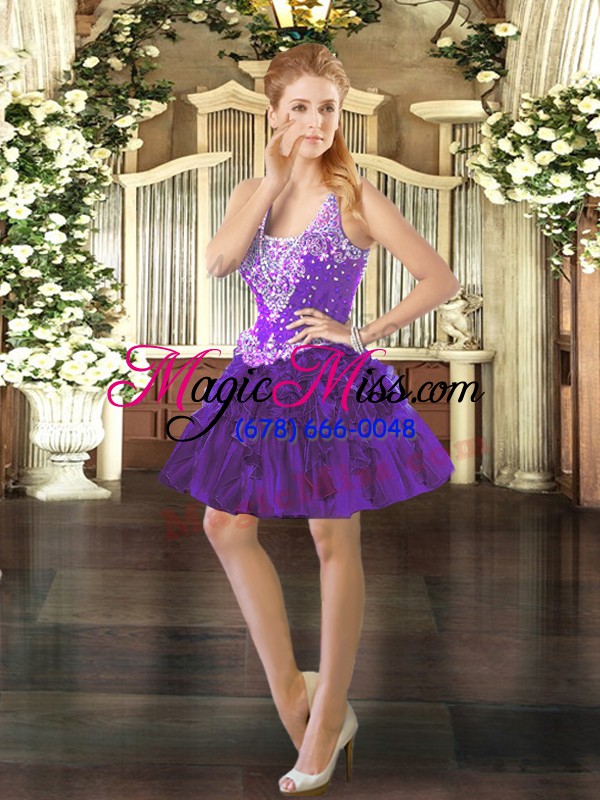 wholesale flare ball gowns ball gown prom dress purple straps tulle sleeveless floor length lace up