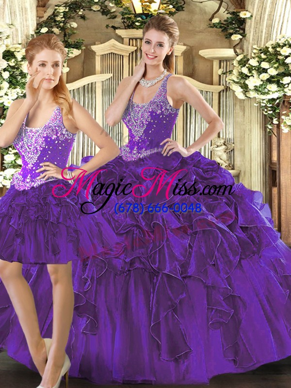 wholesale flare ball gowns ball gown prom dress purple straps tulle sleeveless floor length lace up