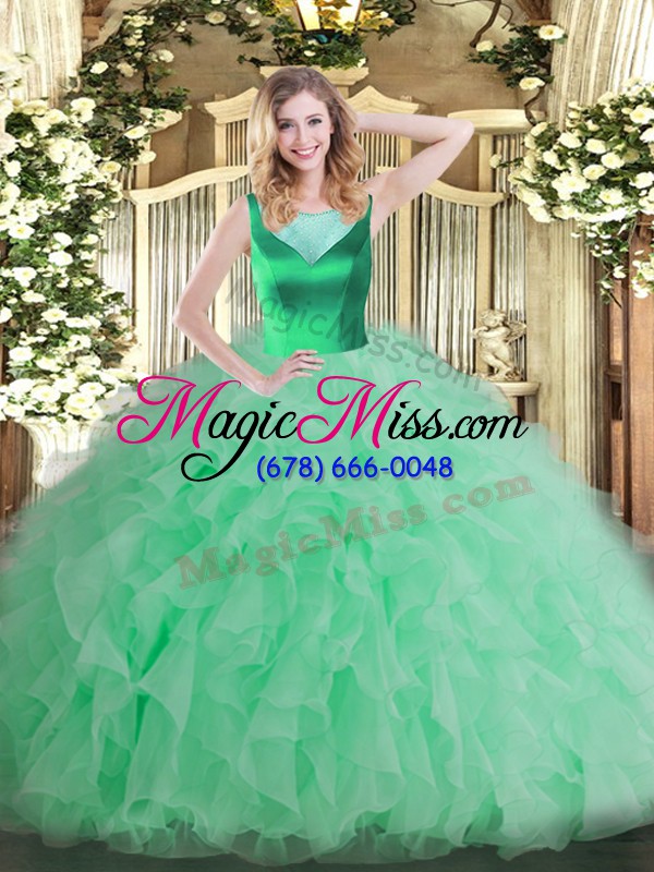 wholesale beauteous sleeveless organza floor length side zipper quinceanera dresses in apple green with beading and ruffles