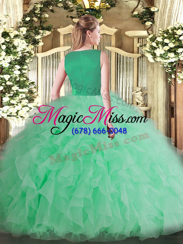 wholesale beauteous sleeveless organza floor length side zipper quinceanera dresses in apple green with beading and ruffles