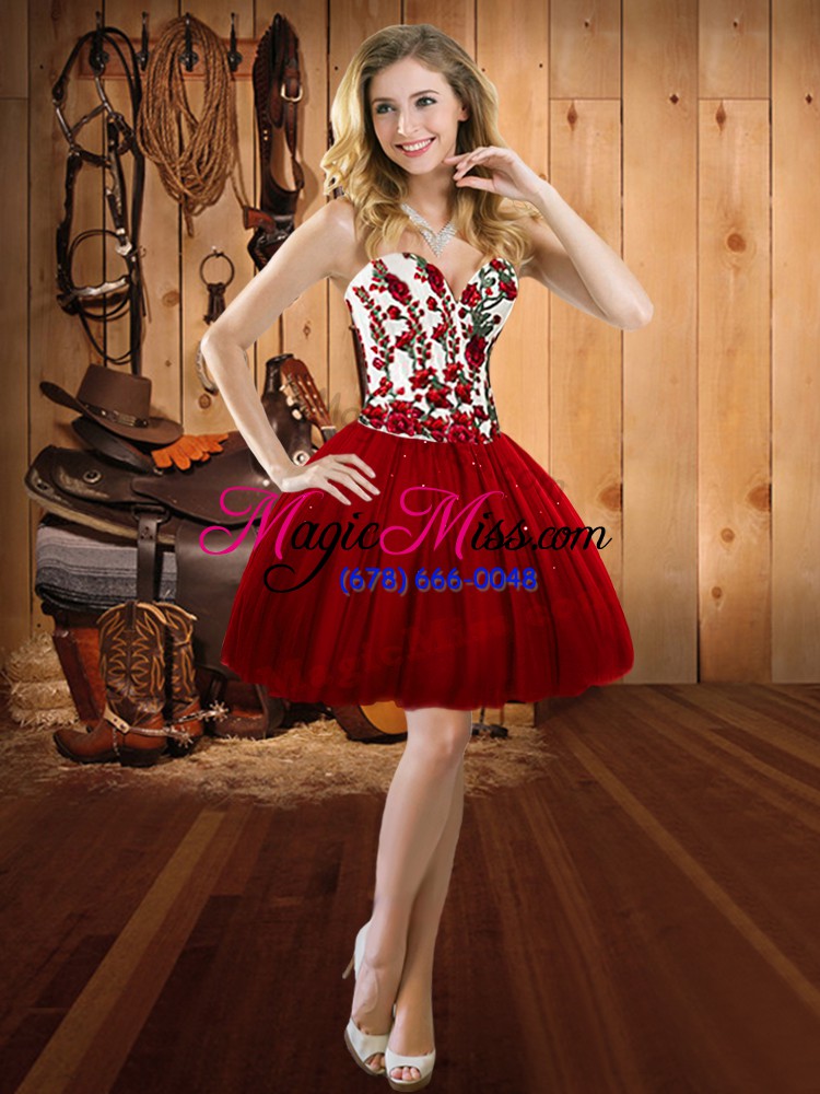 wholesale wine red sweetheart lace up embroidery sweet 16 dress sleeveless