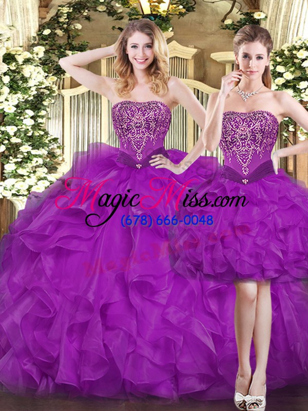 wholesale edgy purple sleeveless organza lace up vestidos de quinceanera for military ball and sweet 16 and quinceanera