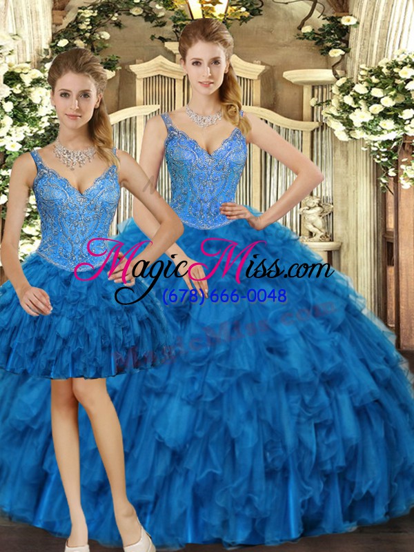 wholesale stylish floor length lace up 15 quinceanera dress teal for military ball and sweet 16 and quinceanera with beading and ruffles