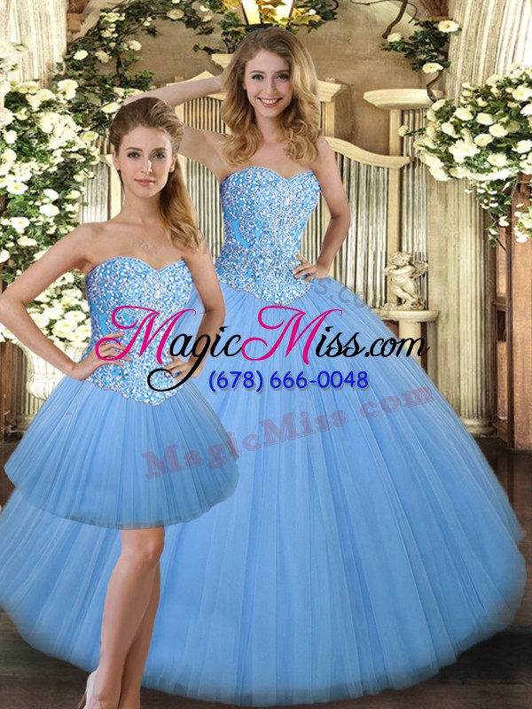 wholesale pretty tulle sweetheart sleeveless lace up beading 15th birthday dress in baby blue