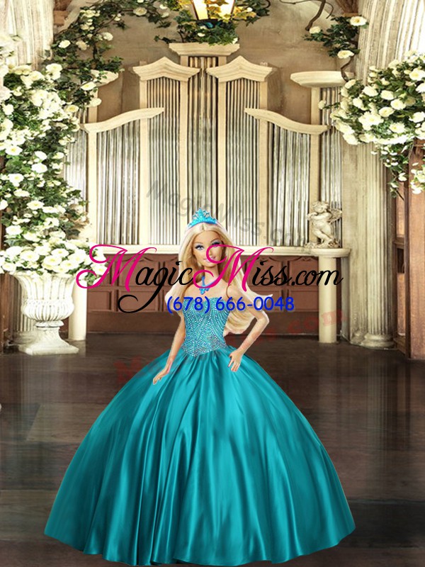 wholesale noble teal ball gowns beading quinceanera gowns lace up organza sleeveless floor length