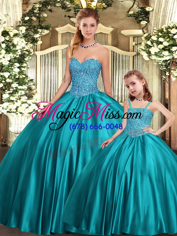 wholesale noble teal ball gowns beading quinceanera gowns lace up organza sleeveless floor length