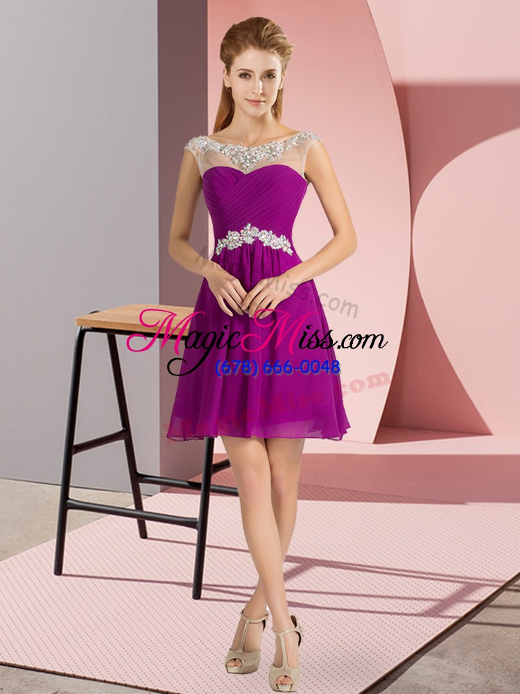 wholesale glittering fuchsia prom party dress prom and party with beading scoop cap sleeves lace up