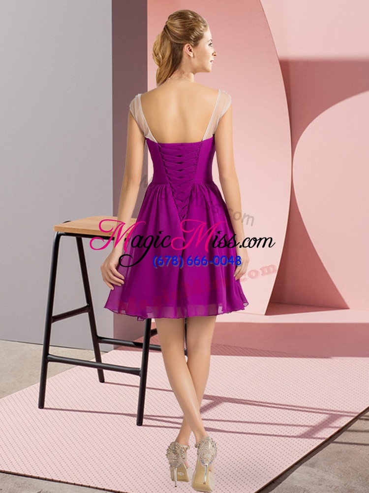 wholesale glittering fuchsia prom party dress prom and party with beading scoop cap sleeves lace up