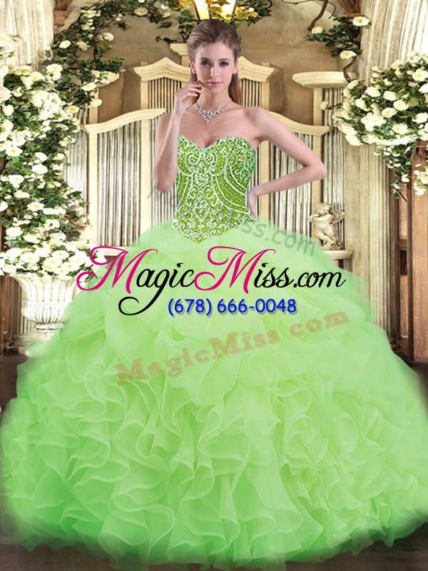 wholesale organza sleeveless floor length quinceanera dress and beading and ruffles