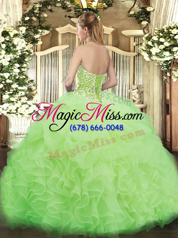 wholesale organza sleeveless floor length quinceanera dress and beading and ruffles