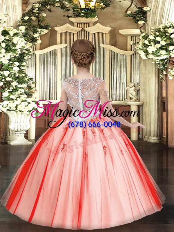 wholesale floor length zipper little girls pageant gowns fuchsia for party and quinceanera with beading and appliques