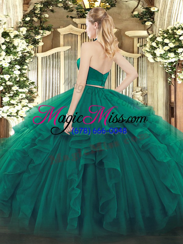 wholesale fashion ruffles quinceanera dress green zipper sleeveless floor length