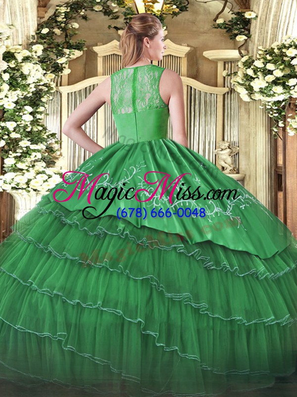 wholesale popular satin and organza sleeveless floor length quinceanera dresses and embroidery and ruffled layers