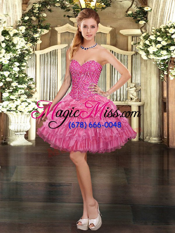 wholesale sweetheart sleeveless organza ball gown prom dress beading and ruffles lace up