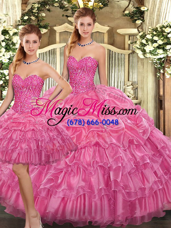 wholesale sweetheart sleeveless organza ball gown prom dress beading and ruffles lace up