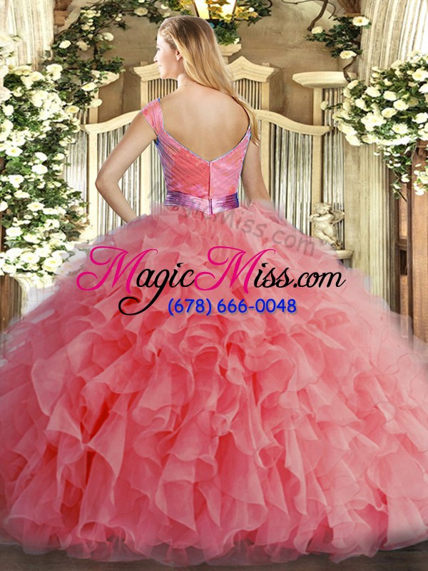 wholesale green organza zipper v-neck sleeveless floor length quinceanera dresses ruffles