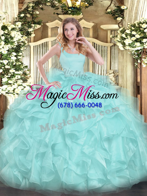 wholesale aqua blue sleeveless organza zipper quinceanera dresses for military ball and sweet 16 and quinceanera