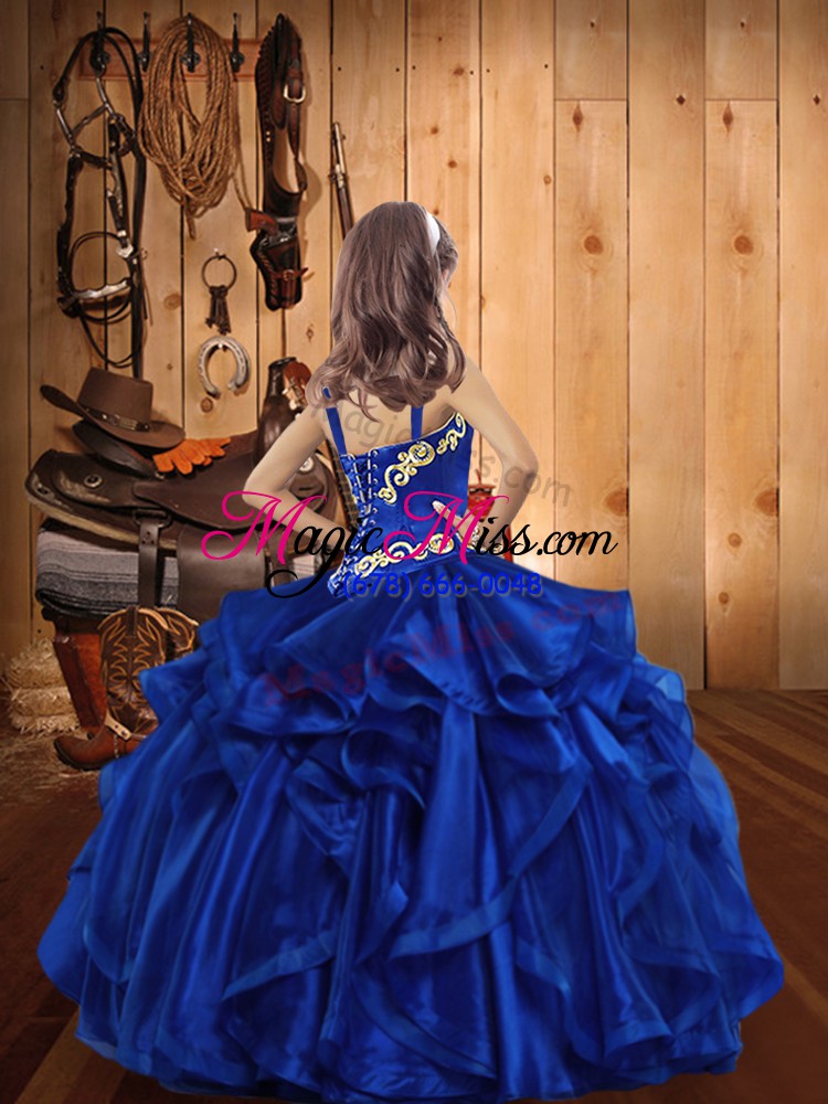 wholesale teal kids pageant dress sweet 16 and quinceanera with embroidery and ruffles straps sleeveless lace up