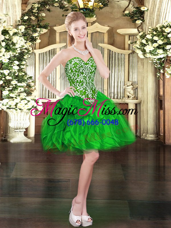 wholesale green sweetheart neckline beading and ruffles ball gown prom dress sleeveless lace up