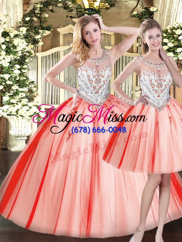 wholesale dramatic scoop sleeveless zipper quinceanera gown red tulle