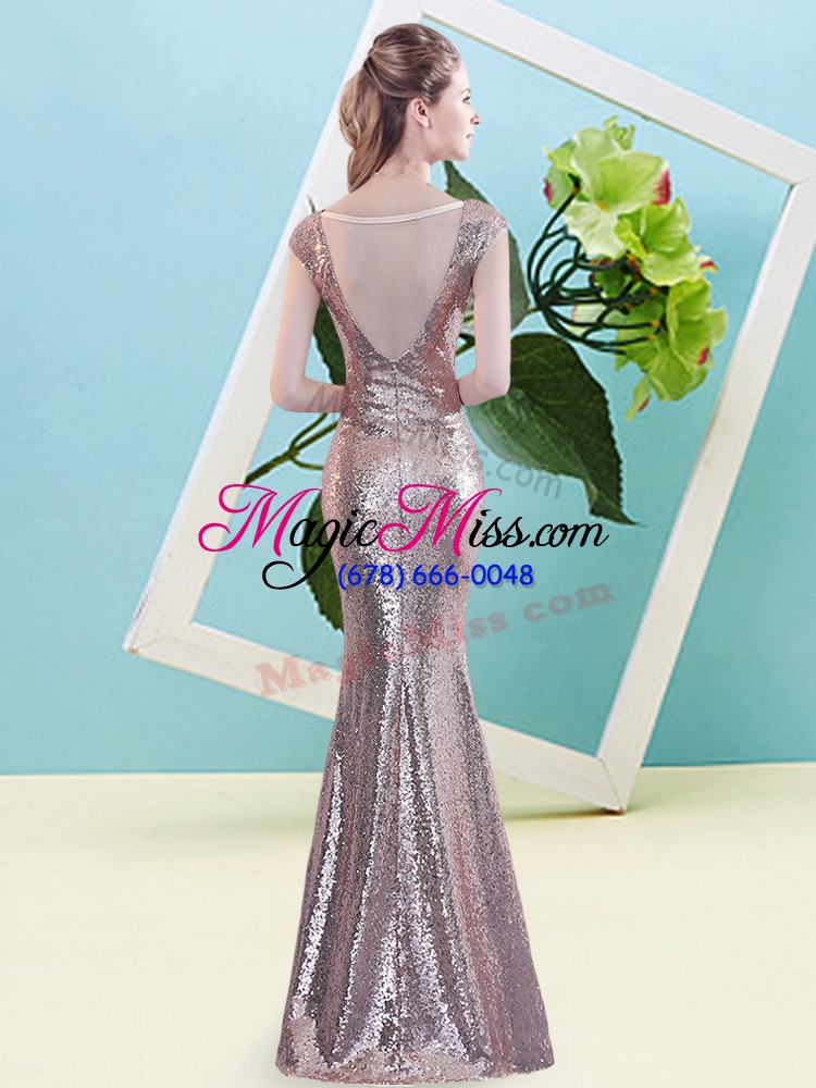 wholesale classical green zipper sequins cap sleeves floor length