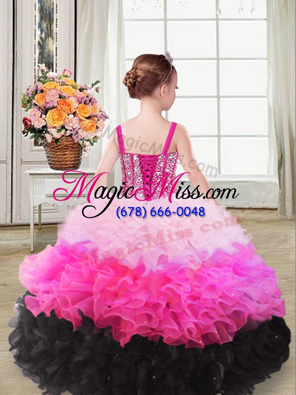 wholesale amazing multi-color organza lace up pageant gowns for girls sleeveless floor length beading and ruffles