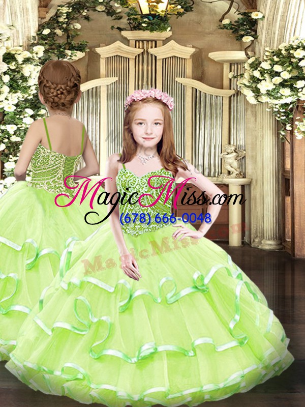 wholesale modern yellow green ball gowns beading and ruffled layers quinceanera dresses lace up tulle sleeveless floor length