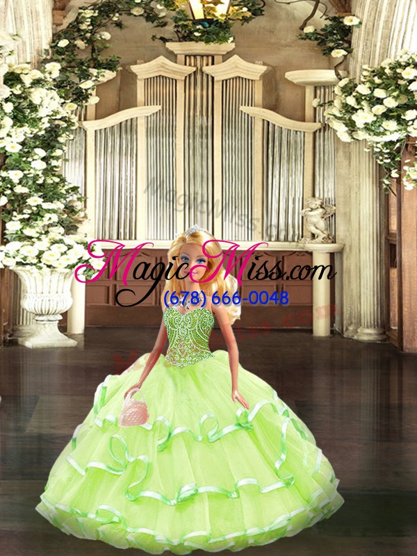 wholesale modern yellow green ball gowns beading and ruffled layers quinceanera dresses lace up tulle sleeveless floor length