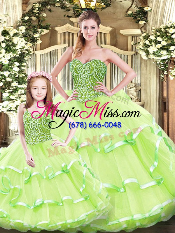 wholesale modern yellow green ball gowns beading and ruffled layers quinceanera dresses lace up tulle sleeveless floor length