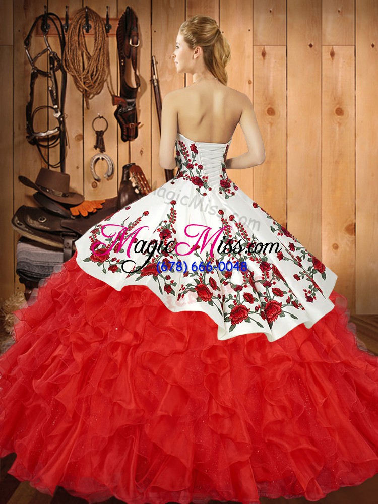 wholesale amazing sleeveless lace up floor length embroidery and ruffles sweet 16 dress