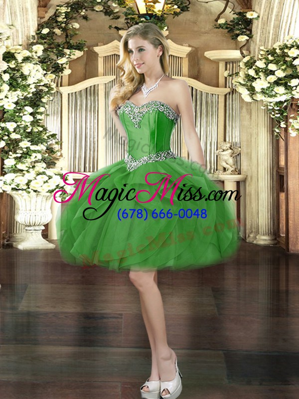 wholesale green lace up quinceanera dresses beading and ruffles sleeveless floor length