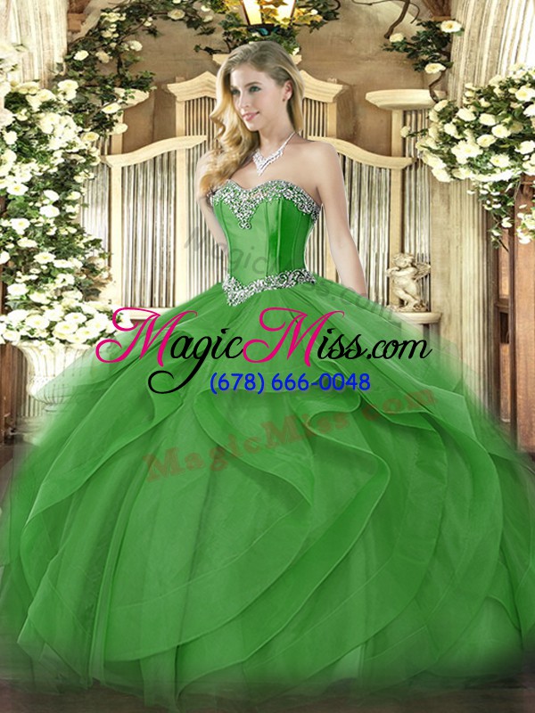 wholesale green lace up quinceanera dresses beading and ruffles sleeveless floor length